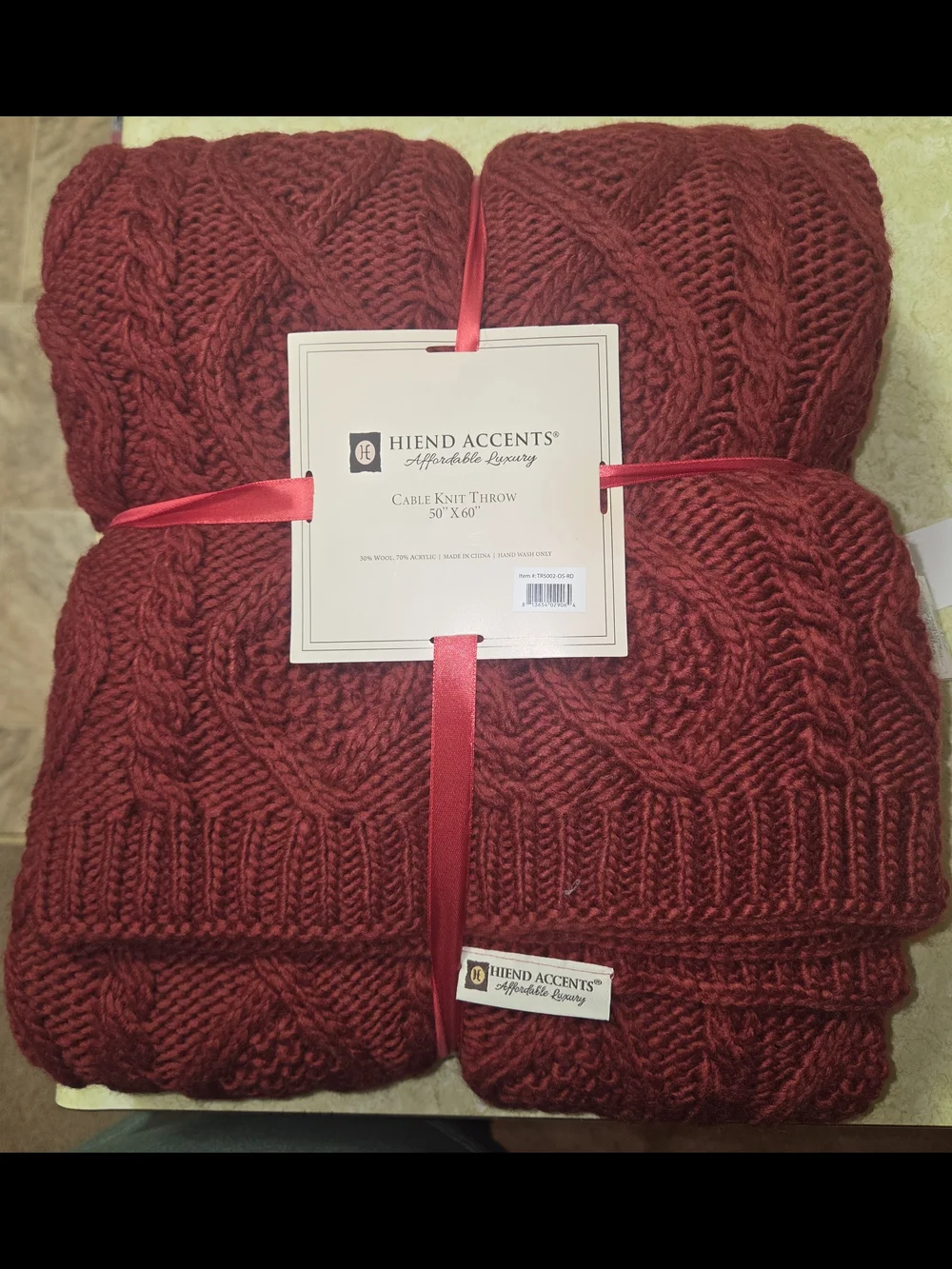 Hiend Accenta Red Cable Knit Throw Blanket 50x60
